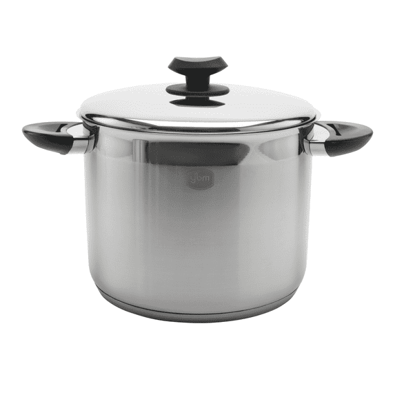 YBM Home Professional Chef’s 18/10 Stainless Steel Stock Pot Covered Tri-Ply Capsule Base With Bakelite Handle, Terrific Mirror Silver, Induction Compatible, 9 Quart - Black