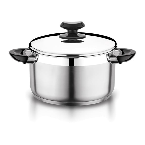 YBM Home Professional Chef’s 18/10 Stainless Steel Stock Pot Covered Tri-Ply Capsule Base With Bakelite Handle, Terrific Mirror Silver, Induction Compatible, 13 Quart - Black