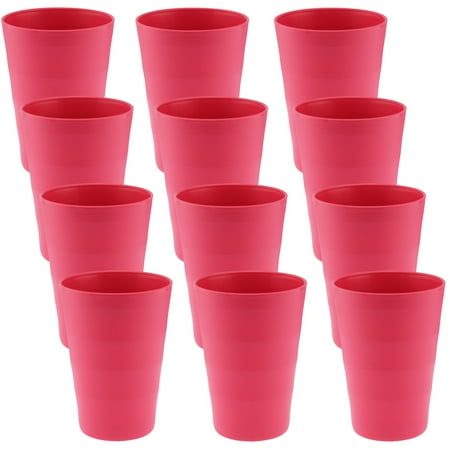 YBM Home Reusable Plastic Cups 12 oz, Unbreakable Drinkware Dishwasher Safe 12-Pack, Pink
