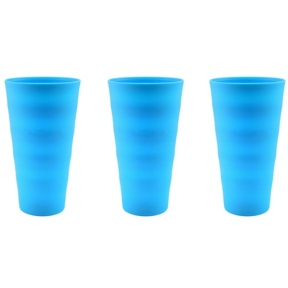 YBM Home Reusable Plastic Cups 18 oz, Unbreakable Drinkware Dishwasher Safe 3-Pack, Blue