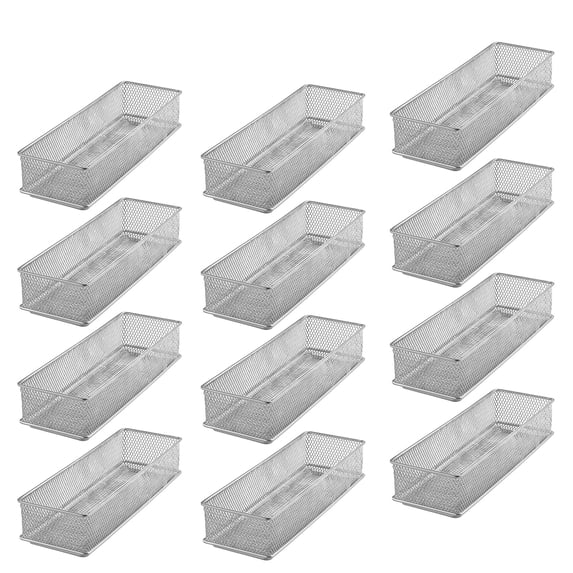 YBM Home Silver Mesh Drawer Organizer Tray for Home and Office (12 Pack) 9” x 3” x 2”, Silver