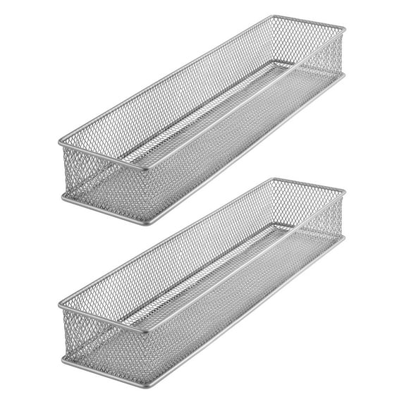 YBM Home Silver Mesh Drawer Organizer Tray for Home and Office (2 Pack) 12” x 3” x 2” Silver