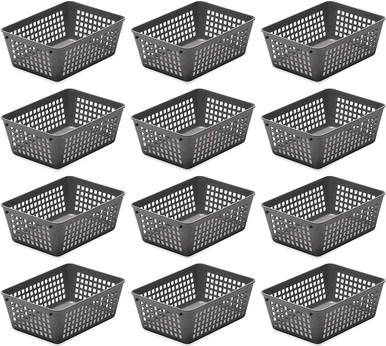 YBM Home Small Plastic Storage Basket (12 Pack), Gray 6 L x 4.5 W x 2.25 H