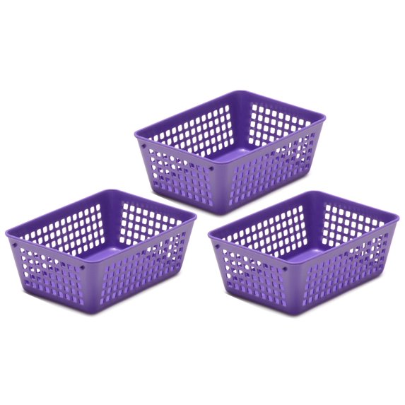 YBM Home Small Plastic Storage Basket (3 Pack), Purple 6 L x 4.5 W x 2.25 H