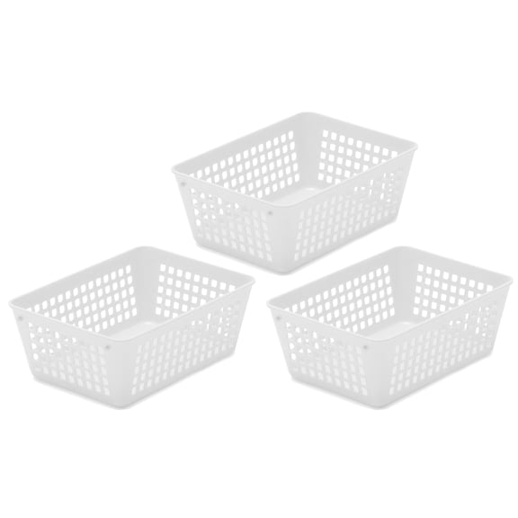 YBM Home Small Plastic Storage Baskets for Home Junk Drawers and Office Desktop Drawer, White, pack of 3