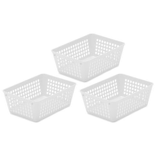 Rumbeast 5 Pack Plastic Storage Boxes, White Storage Baskets Home Tidy Open  Storage Bins with Handles, Rectangular Storage Basket for Kitchen