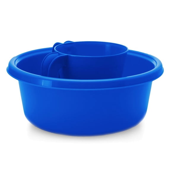 YBM Home Square Plastic Wash Cup & Basin Set Long-Lasting, Green, Blue