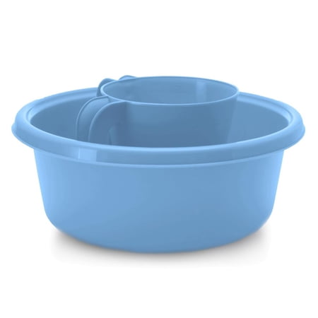 YBM Home Square Plastic Wash Cup & Wash Basin Set, long-lasting, for Ritual hand washing, 1332-1147LBlue