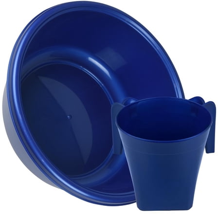 YBM Home Square Plastic Wash Cup & Wash Basin Set, long-lasting, for Ritual hand washing, 1332-1147MBlue