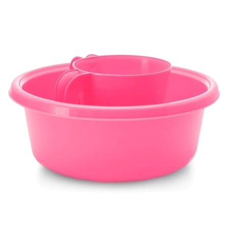 YBM Home Square Plastic Wash Cup & Wash Basin Set, long-lasting, for Ritual hand washing, 1332-1148Pink