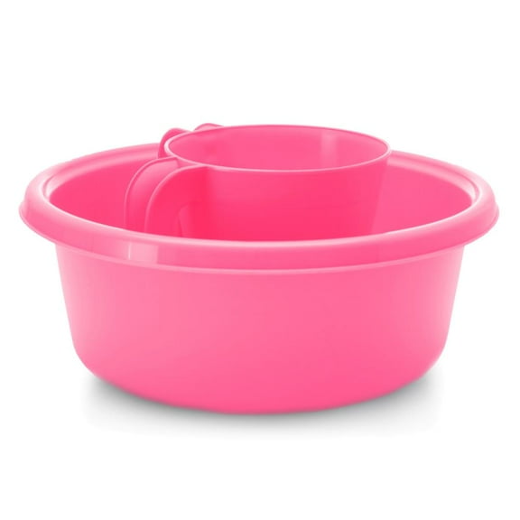 YBM Home Square Plastic Wash Cup & Wash Basin Set, long-lasting, for Ritual hand washing, 1332-1148Pink
