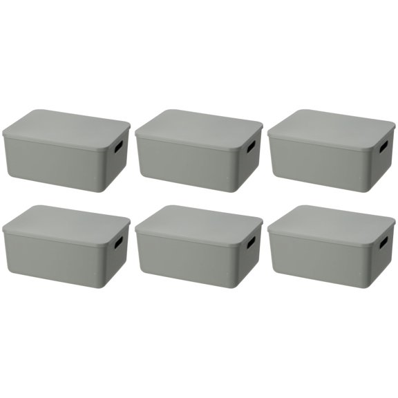 YBM Home Stackable Plastic Storage Bin with Lid, Multipurpose for Classroom, Drawers, Desktop, Office, Playroom, Shelves, Closets, Grey, 2148-6