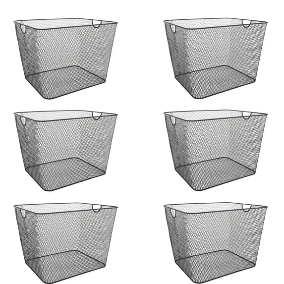 YBM Home Stainless Steel Wire Mesh Basket Bin with Handles for Kitchen Cabinet, 6 Pack, Black