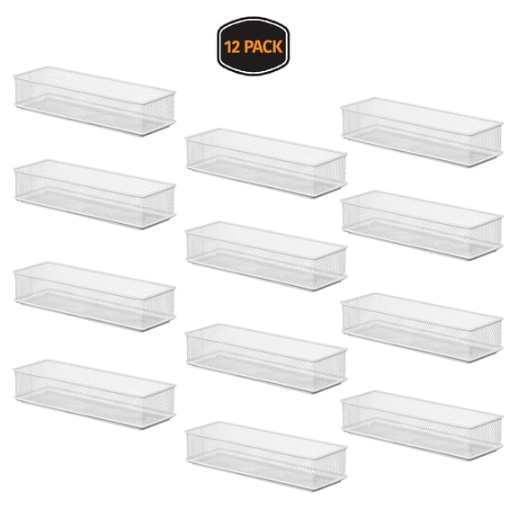 YBM Home White Mesh Drawer Organizer Tray for Kitchen and Desk Drawers 3” x 9” x 2”, 12 Pack