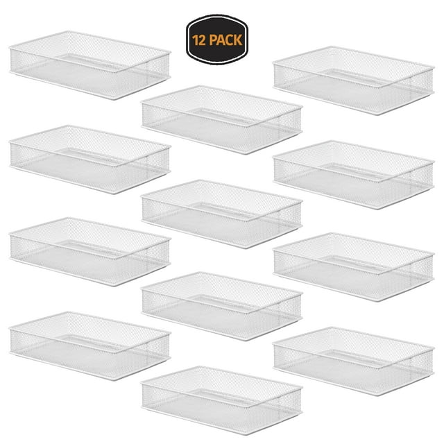 YBM Home White Mesh Drawer Organizer Tray for Kitchen and Desk Drawers  6” x 9” x 2”, 12 Pack