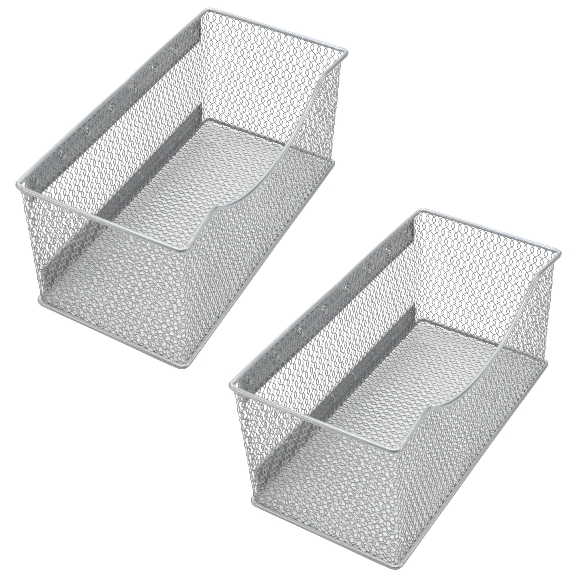 YBM Home Wire Mesh Storage Basket, Silver 11"x5.5"x5 2 Pack