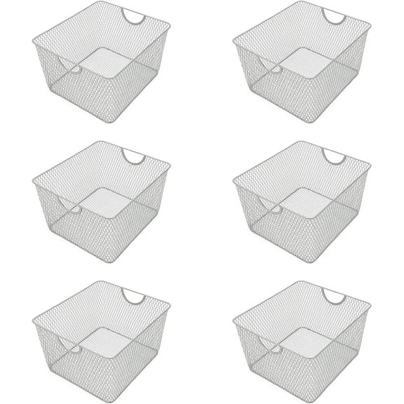YBM Home Wire Mesh Stainless Steel Bin Storage Basket for Kitchen 14 x 10 x 9 - 6 Pack, Silver