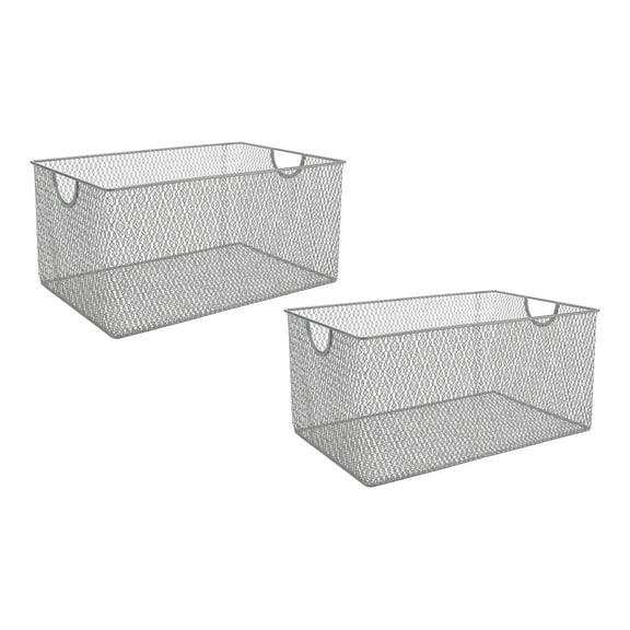 YBM Home Wire Mesh Storage Basket Organizer with Handles 12 x 7.8 x 5.8 - 2 Pack, Silver