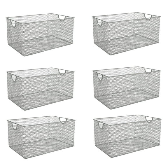 YBM Home Wire Mesh Storage Basket Organizer with Handles 12 x 7.8 x 5.8 - 6 Pack, Silver