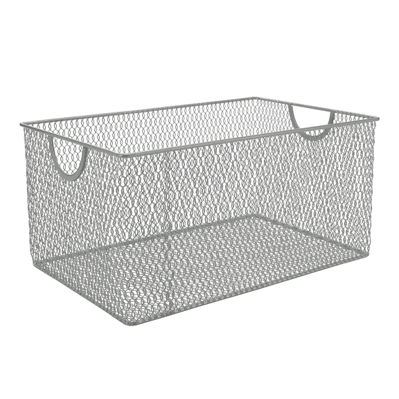 YBM Home Wire Mesh Storage Basket Organizer with Handles, Stainless Steel, Medium Size