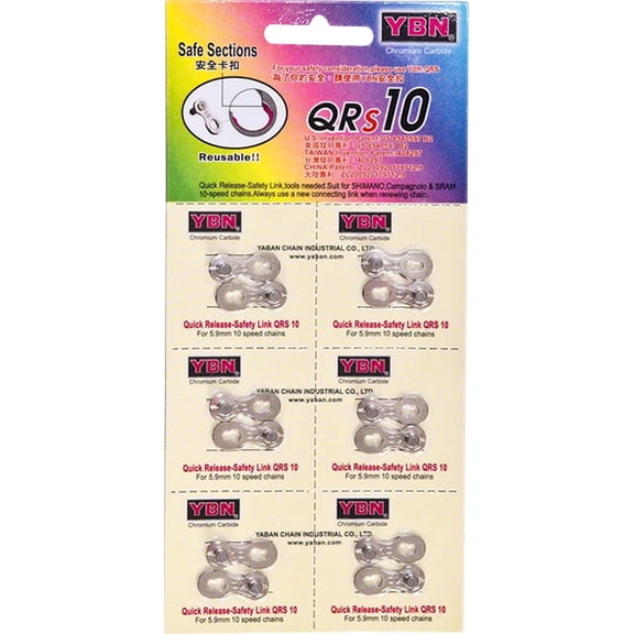 YBN 10-Speed QRS Master Link, Chromium Carbide Coated, Reusable, Card of 6