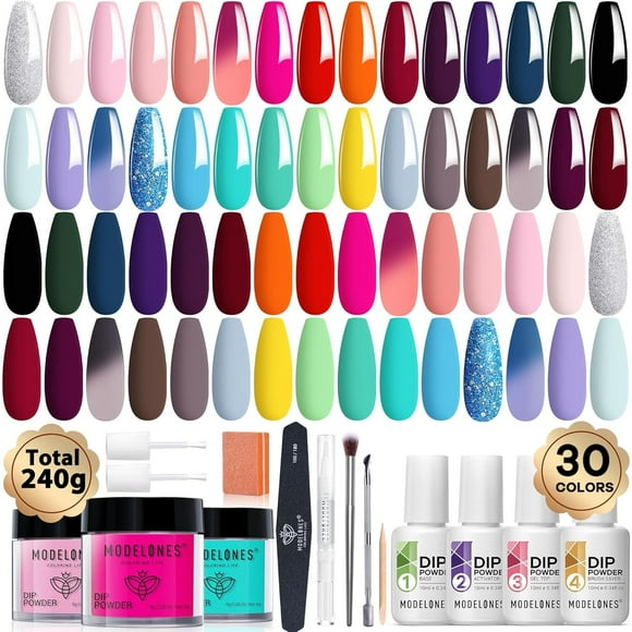 YBQF 42 Pcs Dip Powder Nail Kit Starter, 30 All-season Colors Trendy Popular Dipping Powder System Essential Kit with Dip Liquids Set for DIY French Nail Manicure Nail Art Salon