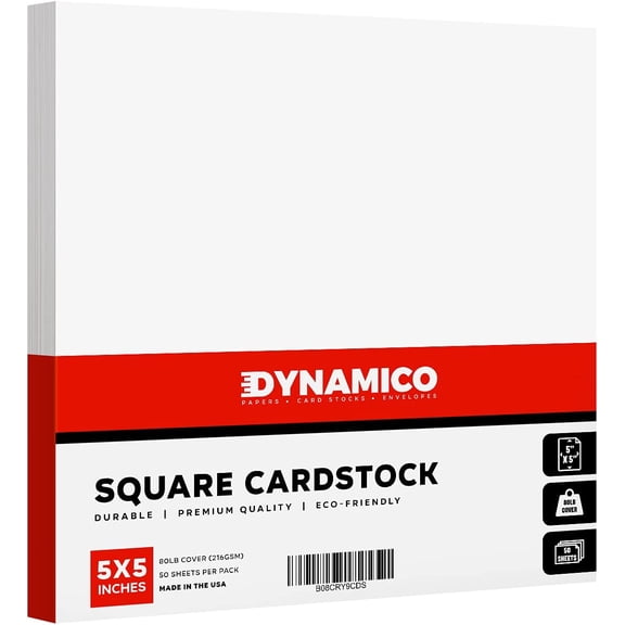 YBW 5” x 5” Square Cardstock | 80lb Cover White Thick Card Stock Paper – Smooth Finish | Great for Arts and Crafts, Photos, Wedding Invitations, Flash Cards, Business Cards | 50 per Pack
