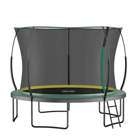 YC 12FT No-Gap Trampoline with Anti-Rust Fiberglass Poles & UV-Resistant Safety Net - Family Outdoor Bounce Mat
