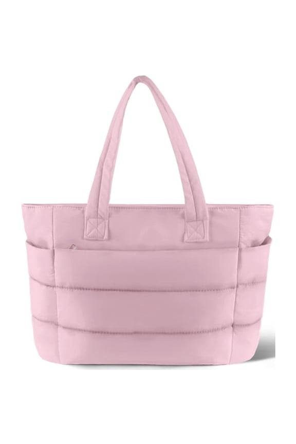 Tote Bag for Women,Lightweight Puffy Tote Handbag,Quilted Satchel Crossbody Bag for Women Work Travel,Pink