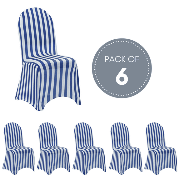 YCC Linens - 6 Pack Spandex Chair Covers Striped - Royal Blue and White