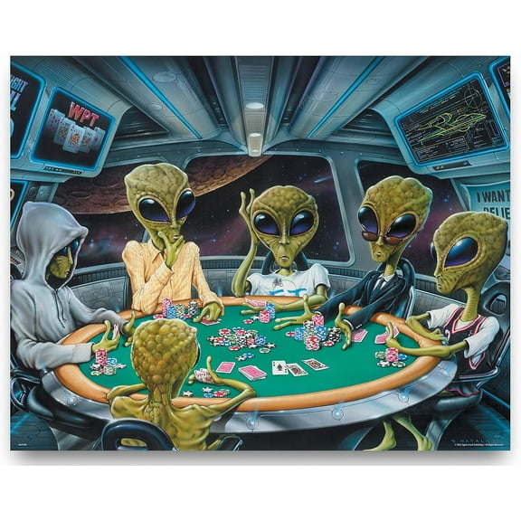 YCCJ-Area 51 Poker UFO Aliens Playing Poker Poster Art Print 11 x 14 Texas Hold'em Game Room Wall Decor