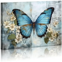 YCCJ-Blue Butterfly Canvas Wall Art Vintage Rustic Country Butterfly Fantasy Girls Wall Art forLiving Room Bedroom Home Decorations UnUnframed Ready To Hang 12x16 inches