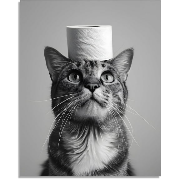 YCCJ-Cat Bathroom Canvas Wall Art Funny Animal Bathroom Canvas Wall Art Black And White Animal Bathroom Canvas Cat Bathroom Painting Decor for Bathroom Restroom Wall Decor Unframed 24X30 inch