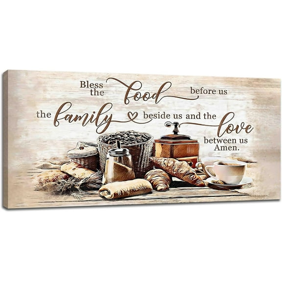 YCCJ-Coffee Large Wall Art 30x60 inch Christian Coffee Wall Art Bless The Food Wall Decor Kitchen Pictures Canvas Prints Unframed Modern Artwork for Home Kitchen Dining Room Living Room Cafe