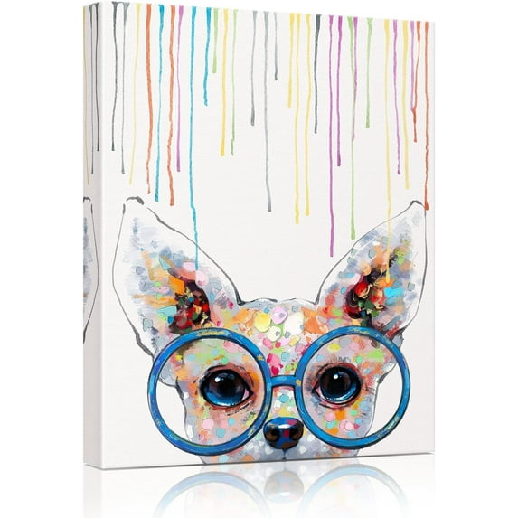 YCCJ-Dog Canvas Wall Art Puppy Print Pet Paintings Artwork Glasses Dog Colorful Poster Home Decoration Kids Bedroom Decor UnUnframed 12x16 Inch
