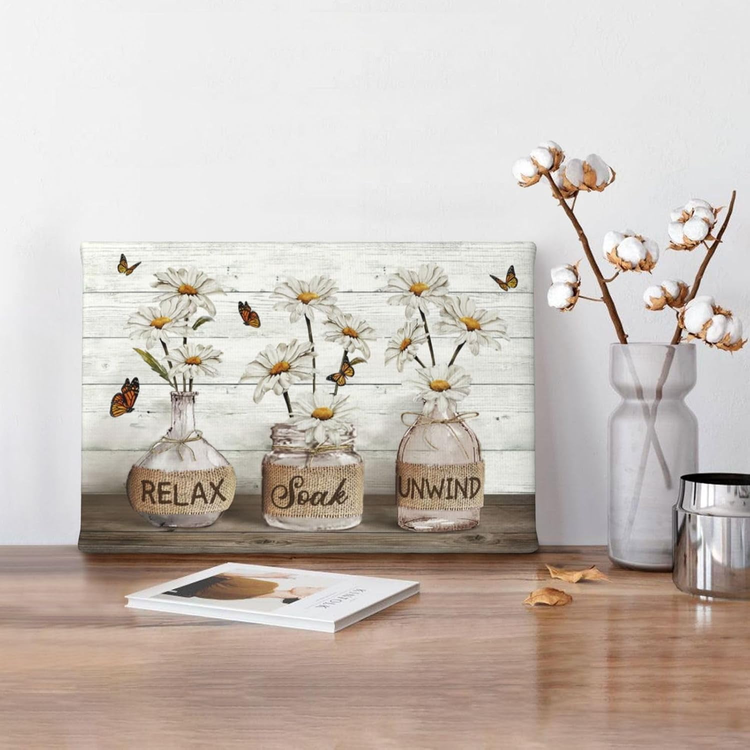 YCCJ-Farmhouse Bathroom Decor Wall Art Rustic White Daisy Flower ...