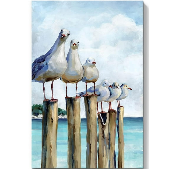 YCCJ-Ocean Wall Art Coastal Sea Bird Artwork Unframed Prints Wall Decor Teal Beach Canvas Paintings for Bathroom Bedroom Living Room Decor 16"x24"