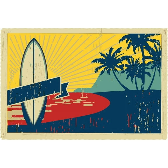YCCJ-Surfing Poster Surfboard Sand Cool Surf Travel Beach Beachy Tropical Paradise Sea Art Graphic Sand Waves Aesthetic Vintage Retro Cool Wall Art Print Poster 18x12