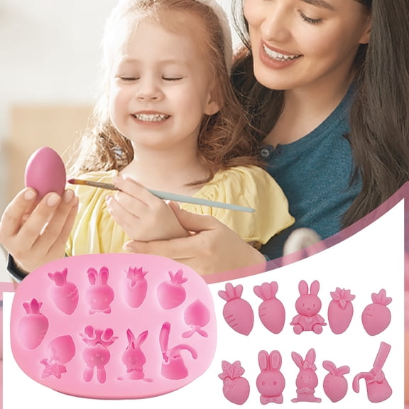 YCCMML Bunny Silicone Mold with Carrot & Easter Egg Shapes, Fondant Chocolate Candy Making Tools for Resin Clay