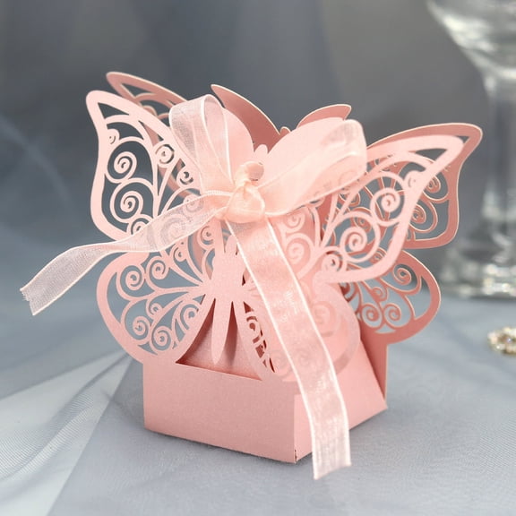 YCCMML Butterfly Box & Pink Party Favor Boxes, Hollow Out 3D Butterfly Design Colored DIY Candy Storage Case for Wedding and Party Favors