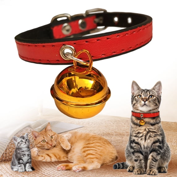 YCCMML Cat Collar with Bell, Adjustable Genuine Leather Collar for Kittens & Cats