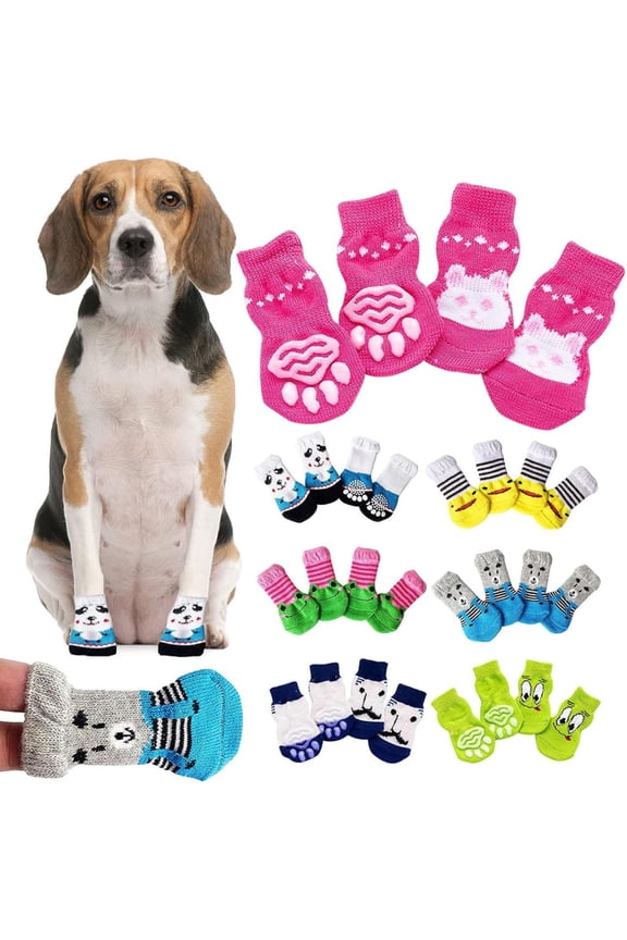 Dog Socks for Hardwood Floors Traction Control, Non Slip Small Medium Pet Socks (8 Style Pack)