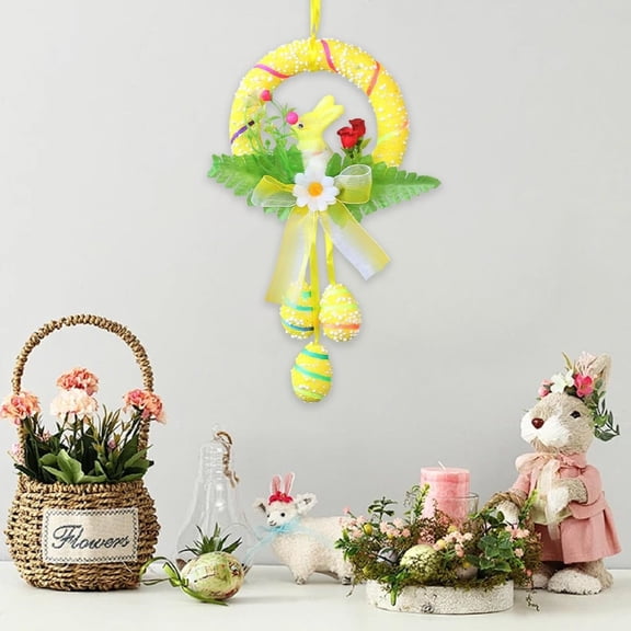 YCCMML Easter Donut Door Knob Hangers, 8-inch Hanging Ornaments with Bunny Eggs and Flowers, Spring Wall Hanging Decoration