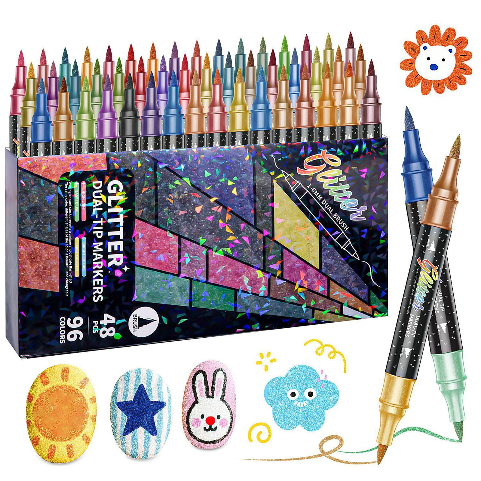YCCMML Glitter Paint Markers Set, Brush Tip Outline and Coloring Pens with Glitter Effect for Doodle, Art, and Scrapbooking