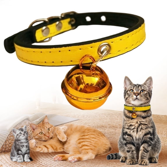 YCCMML Leather Cat Collar, Adjustable Kitten Collar with Bell for Small Pets