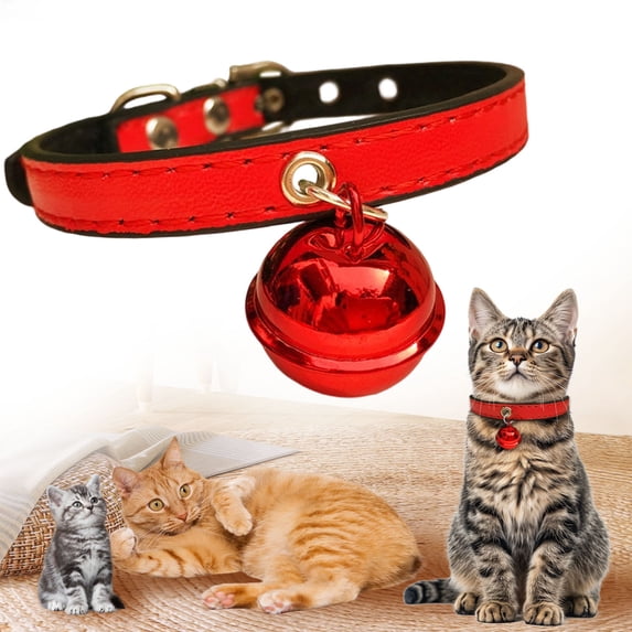 YCCMML Leather Cat Collar, Adjustable Kitten Collar with Bell for Small Pets