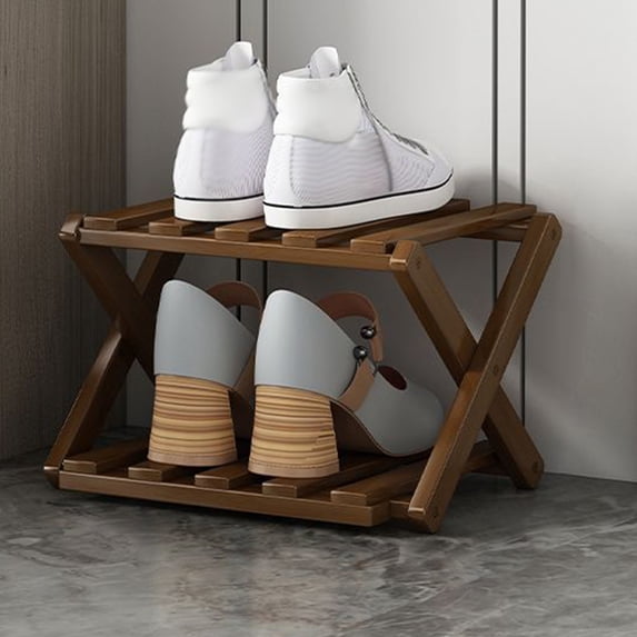 YCCMML Shoe Rack for Entryway, No-Assembly Foldable Brown Bamboo Corner ...