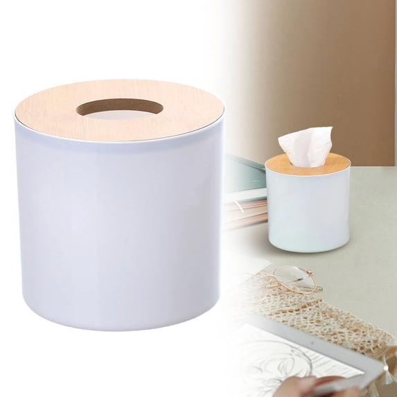 YCCMML Solid Wood Napkin Holder & Tissue Box Cover, White Modern Round Kitchen Counter Organizer