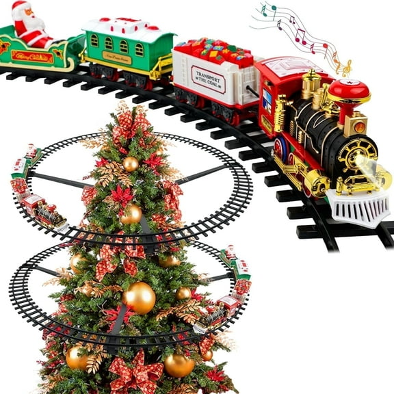 YCFUN Christmas Tree Train Set, Electric Hanging Train Toy with Light & Sound, Battery Operated Christmas Train Decoration Gift for Boys Girls Kids