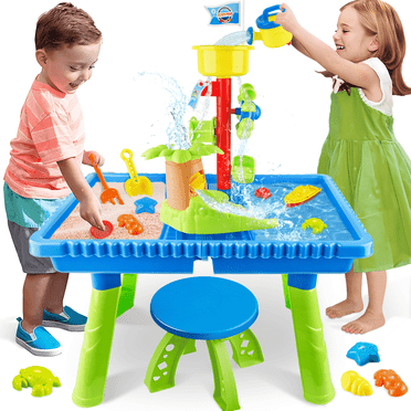 YCFUN Kids Sand Water Table for Toddlers 3-8, Plastic Outdoor Activity Sensory Tables for Boys Girls Toddler, Summer Outdoor Beach Toy for Boys and Girls 3-7